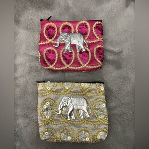 Embellished Elephant Accent Pouch - Pink and Cream